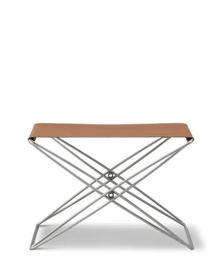 JG Folding Stool von Fredericia in Leather Max 95, Cognac, Brushed stainless steel – Produktfoto 4 von 4