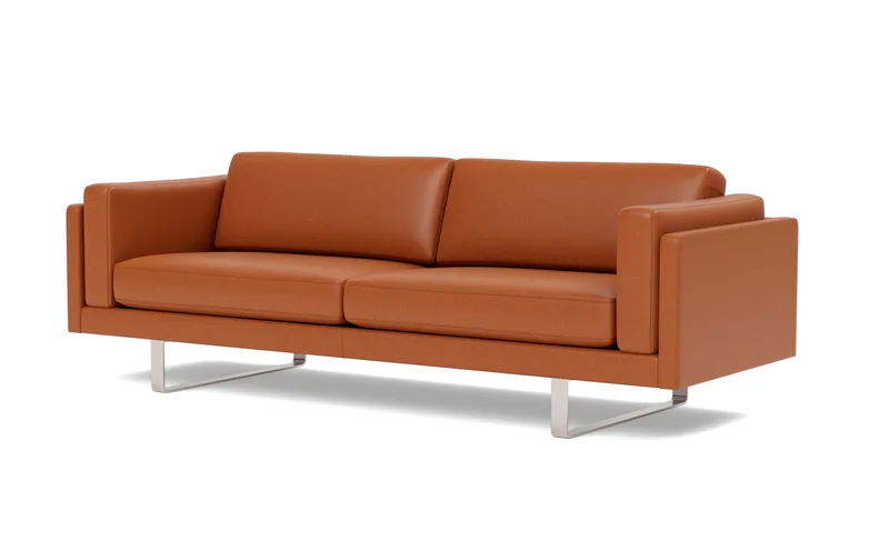 EJ280 Sofa, 3 seater, 240 cm by Fredericia in Leather Max 95, Cognac, Brushed chrome, sledge base (High) – product photo 1 of 4