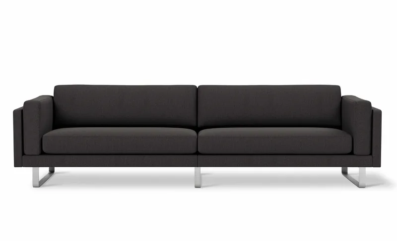 EJ280 Sofa, 3 seater, 280 cm van Fredericia in Re-Wool 198, Brushed chrome, sledge base (High) – productfoto