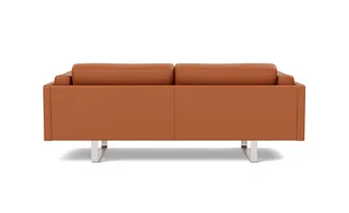 EJ280 Sofa, 2½ seater, 212 cm by Fredericia in Leather Max 95, Cognac, Brushed chrome, sledge base (High) – product photo 2 of 4