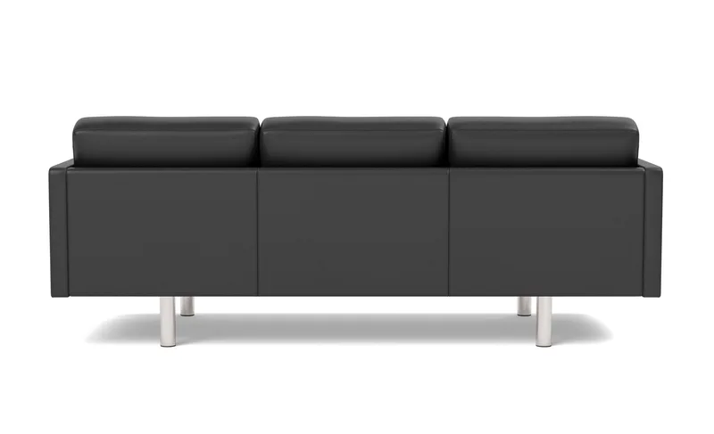 EJ220 Sofa, 3 seater, 212 cm von Fredericia in Leather Omni 301, Black, Brushed chrome, round legs – Produktfoto 2 von 4