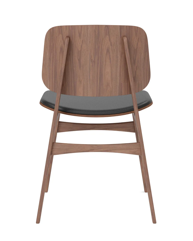 Søborg Wood Base Seat upholstered von Fredericia in Leather Omni 301, Black, Walnut lacquer – Produktfoto 2 von 4