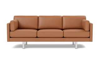 EJ220 Sofa, 3 seater, 212 cm by Fredericia in Leather Max 95, Cognac, Brushed chrome, round legs – product photo 4 of 4