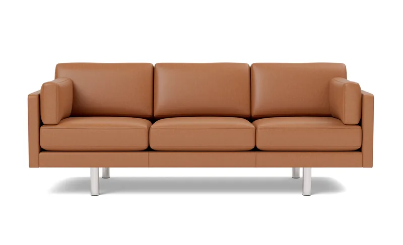 EJ220 Sofa, 3 seater, 212 cm by Fredericia in Leather Max 95, Cognac, Brushed chrome, round legs – product photo 4 of 4