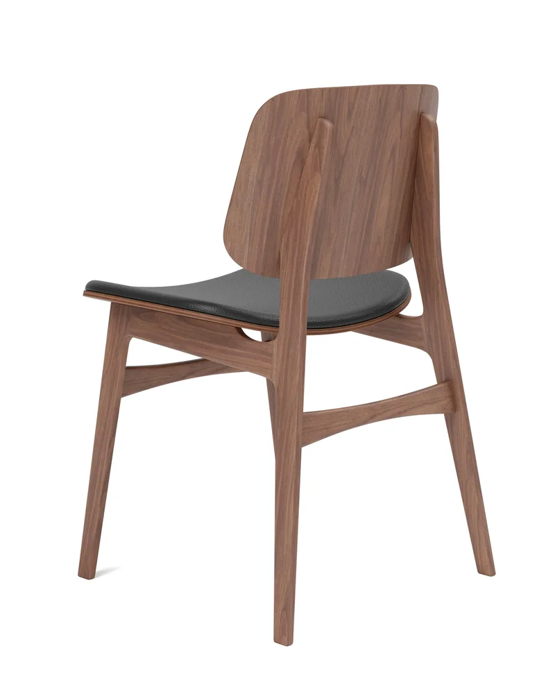 Søborg Wood Base Seat upholstered von Fredericia in Leather Omni 301, Black, Walnut lacquer – Produktfoto 3 von 4