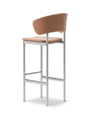 Plan Arm Barstool von Fredericia in Leather Max 95, Cognac, Brushed steel, Sh 78 cm – Produktfoto 3 von 4