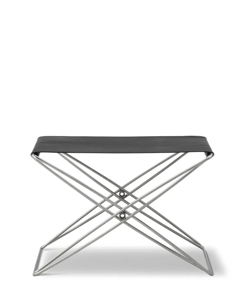 JG Folding Stool by Fredericia in Leather Max 98, Black, Brushed stainless steel – product photo 3 of 3