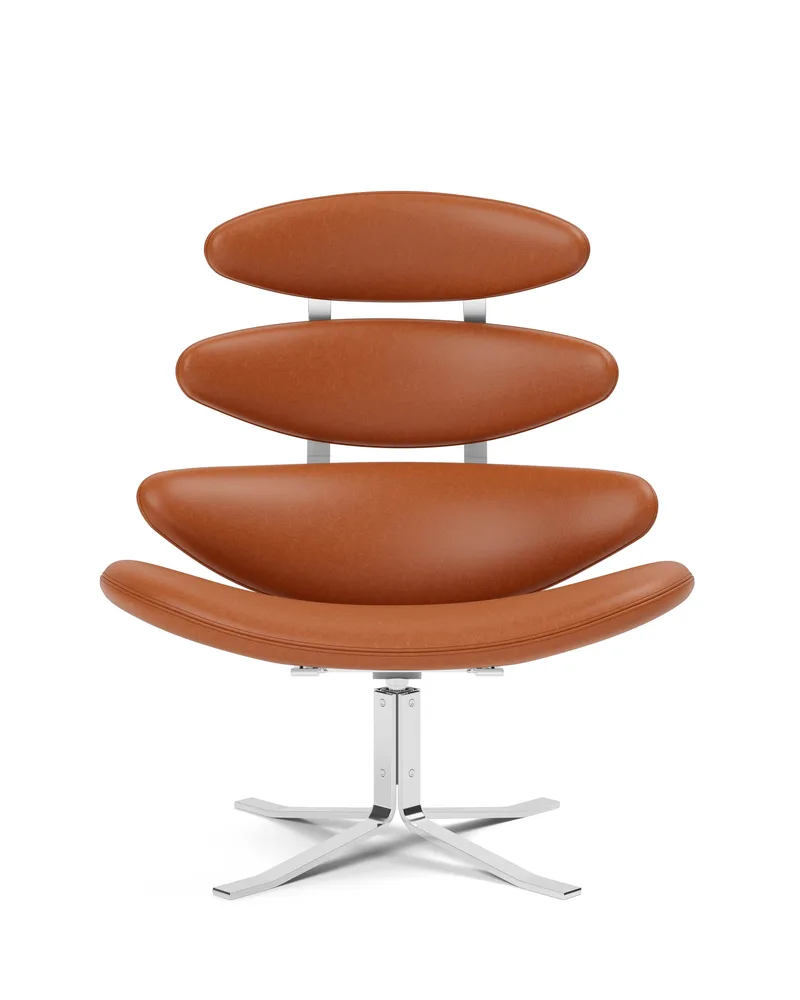Corona Chair by Fredericia in Leather Max 95, Cognac, Brushed steel – product photo 4 of 4