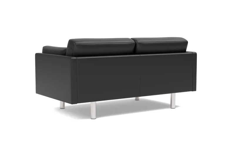 EJ220 Sofa, 2 seater, 163 cm de Fredericia en Leather Omni 301, Black, Brushed chrome, round legs – photo du produit 3 sur 4