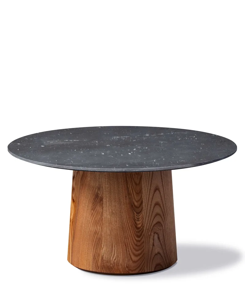 Niveau Coffee Table Ø61 by Fredericia in Black Marquina, Ash brown stained oil treated, FSC Mix 70%, Ø61 cm, height 33 cm – product photo