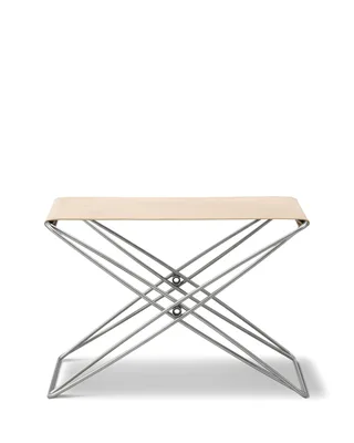 JG Folding Stool by Fredericia in Leather Vegeta, Natural, Brushed stainless steel – product photo 4 of 4