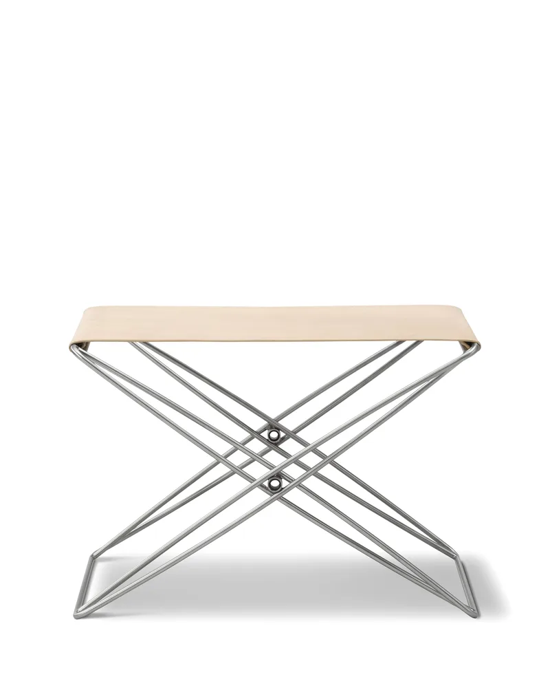 JG Folding Stool by Fredericia in Leather Vegeta, Natural, Brushed stainless steel – product photo 4 of 4