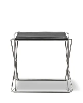 JG Folding Stool by Fredericia in Leather Max 98, Black, Brushed stainless steel – product photo 1 of 3