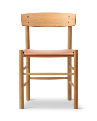 J39 Mogensen Chair Seat Upholstered van Fredericia in Leather Omni 307, Cognac, Oak oil, FSC Mix 70% – productfoto 4 van 4