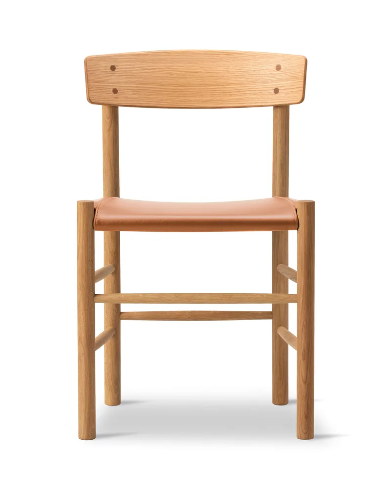J39 Mogensen Chair Seat Upholstered van Fredericia in Leather Omni 307, Cognac, Oak oil, FSC Mix 70% – productfoto 4 van 4