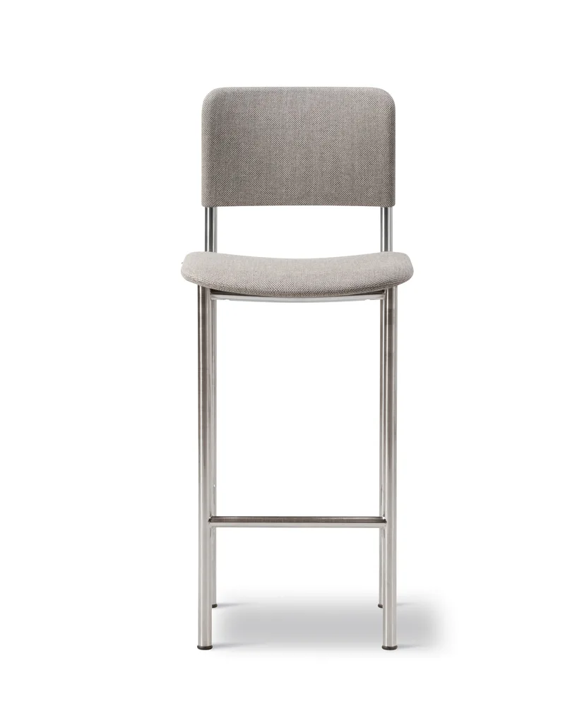 Plan Barstool Fully upholstered by Fredericia in Re-Wool 128, Brushed steel, Sh 78 cm – product photo
