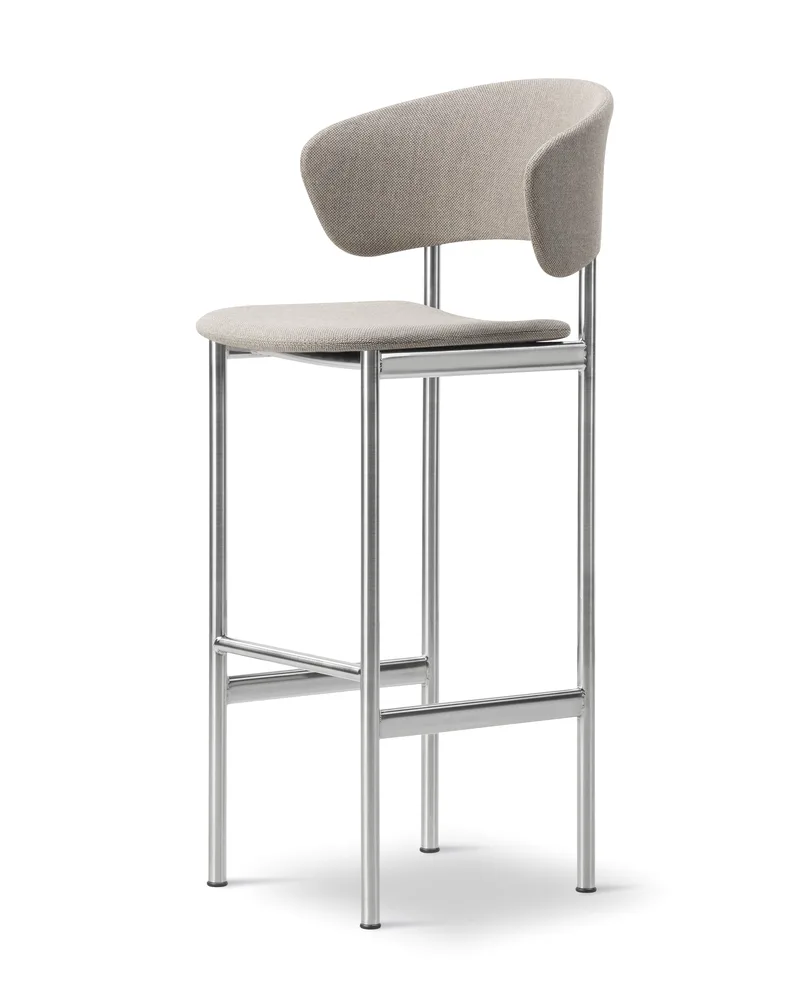 Plan Arm Barstool von Fredericia in Re-Wool 128, Brushed steel, Sh 78 cm – Produktfoto 1 von 4