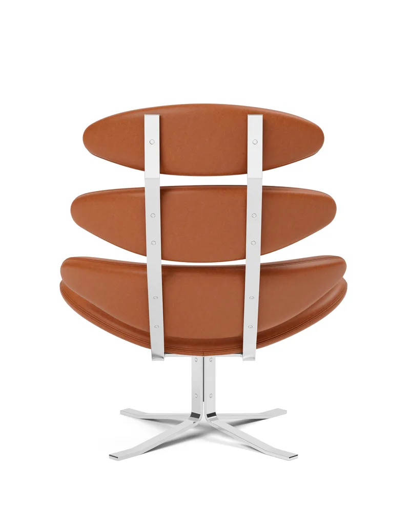 Corona Chair by Fredericia in Leather Max 95, Cognac, Brushed steel – product photo 2 of 4