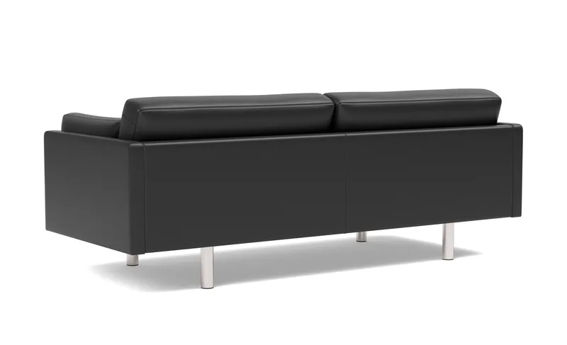 EJ220 Sofa, 3 seater, 212 cm von Fredericia in Leather Omni 301, Black, Brushed chrome, round legs – Produktfoto 3 von 4