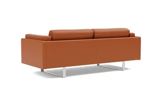 EJ280 Sofa, 2½ seater, 212 cm by Fredericia in Leather Max 95, Cognac, Brushed chrome, sledge base (High) – product photo 3 of 4