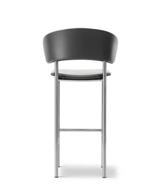 Plan Arm Barstool van Fredericia in Leather Omni 301, Black, Brushed steel, Sh 78 cm – productfoto 2 van 4