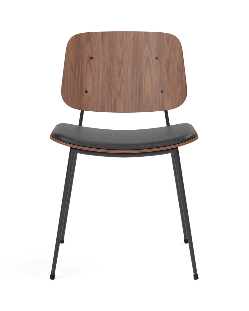 Søborg Metal Base Seat upholstered de Fredericia en Leather Omni 301, Black, Walnut lacquer, Black – photo du produit