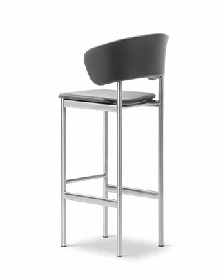 Plan Arm Barstool van Fredericia in Leather Omni 301, Black, Brushed steel, Sh 78 cm – productfoto 3 van 4