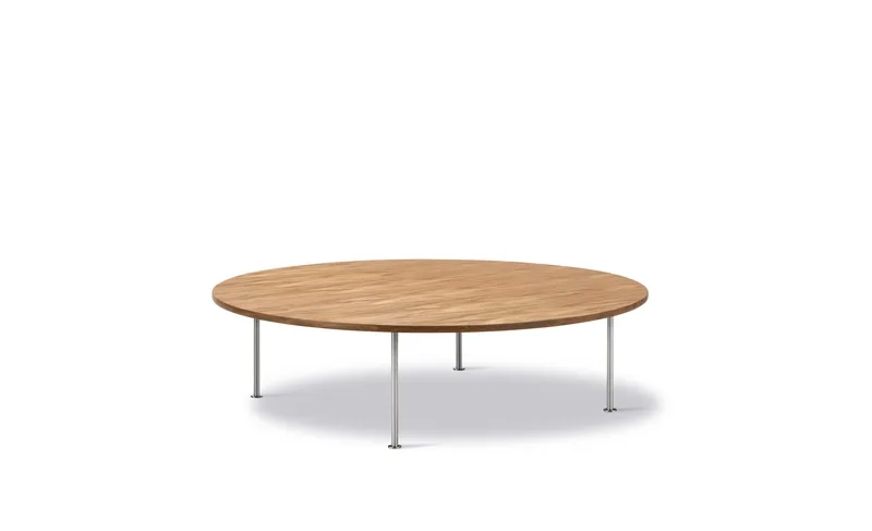 Wegner Ox Table Ø150 van Fredericia in Oak oil, Brushed stainless steel, 41 cm – productfoto 1 van 2