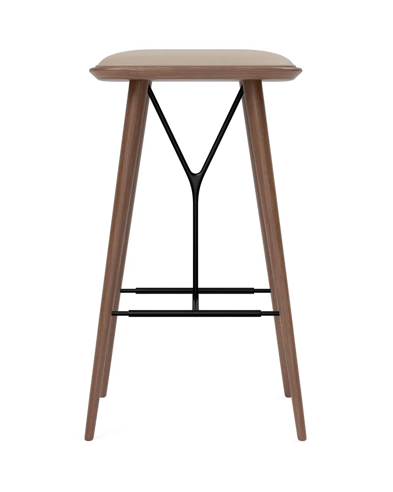 Spine Wood Base Stool van Fredericia in Leather Omni 112, Warm grey, Smoked oak stained lacq. -black metal, FSC Mix 70%, 74 cm – productfoto