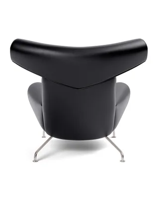 Wegner Ox Chair van Fredericia in Leather Primo 88, Black, Piping as upholstery, Brushed stainless steel – productfoto 3 van 5