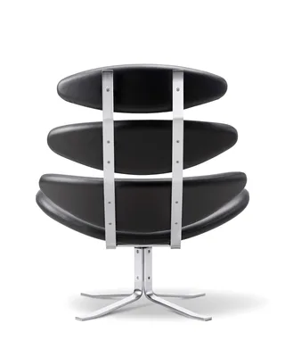 Corona Chair by Fredericia in Leather Omni 301, Black, Brushed steel – product photo 2 of 4