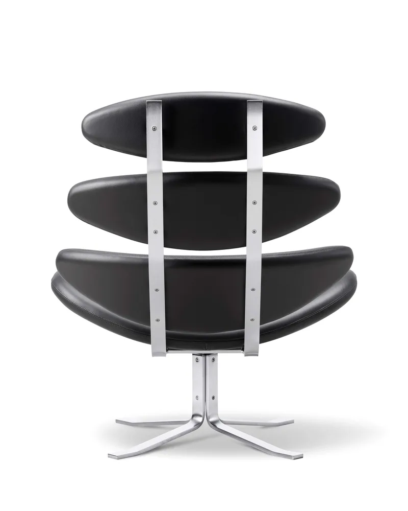 Corona Chair by Fredericia in Leather Omni 301, Black, Brushed steel – product photo 2 of 4