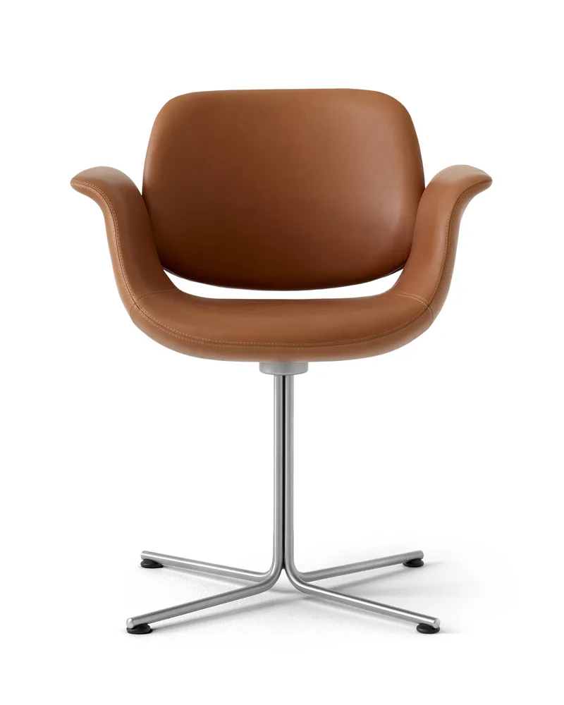 Flamingo Chair by Fredericia in Leather Max 95, Cognac, Brushed stainless steel – product photo
