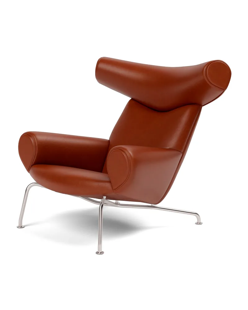 Wegner Ox Chair von Fredericia in Leather Cera 905, Russet brown, Piping as upholstery, Brushed stainless steel – Produktfoto 1 von 6