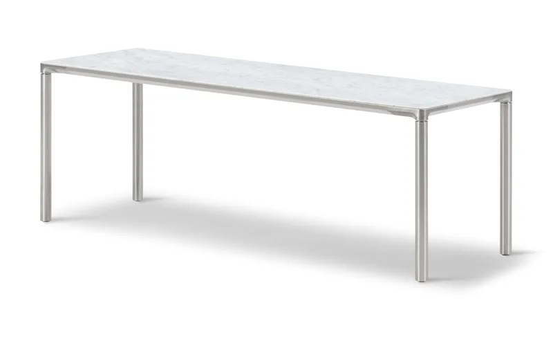 Piloti Alu, 120x39 cm von Fredericia in White Carrara, Brushed aluminium, 41 cm – Produktfoto 1 von 2