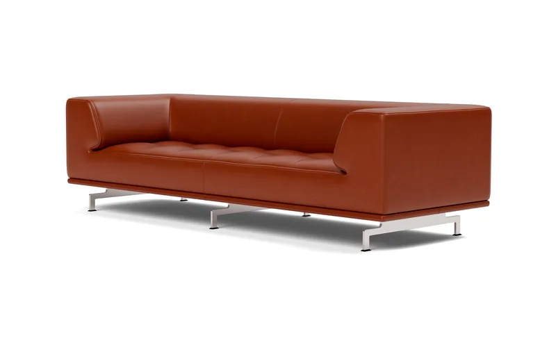 Delphi Sofa, 3 seater, 240cm van Fredericia in Leather Cera 905, Russet brown, Brushed aluminium – productfoto 1 van 4