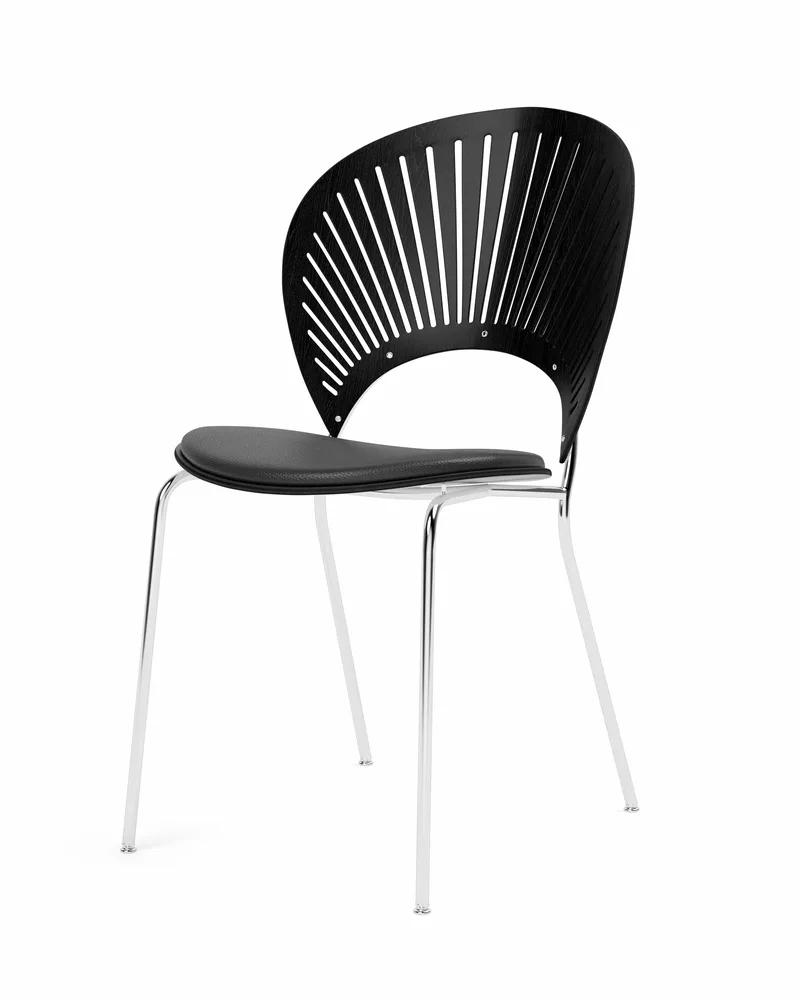 Trinidad Chair Seat upholstered by Fredericia in Leather Omni 301, Black, Black ash, FSC Mix 70%, Chrome – product photo 1 of 4