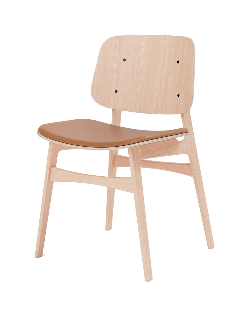 Søborg Wood Base Seat upholstered by Fredericia in Leather Max 95, Cognac, Oak lacquer, FSC Mix 70% – product photo 1 of 4