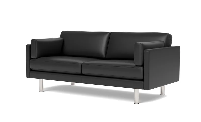 EJ220 Sofa, 2½ seater, 185 cm by Fredericia in Leather Omni 301, Black, Brushed chrome, round legs – product photo 1 of 4