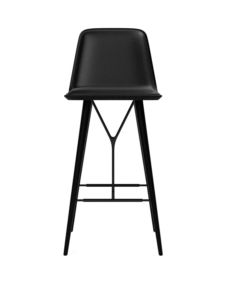 Spine Wood Base Barstool by Fredericia in Leather Vice 11, Black, Ash, black lacquer – black metal, FSC MIX 70%, 74 cm – product photo