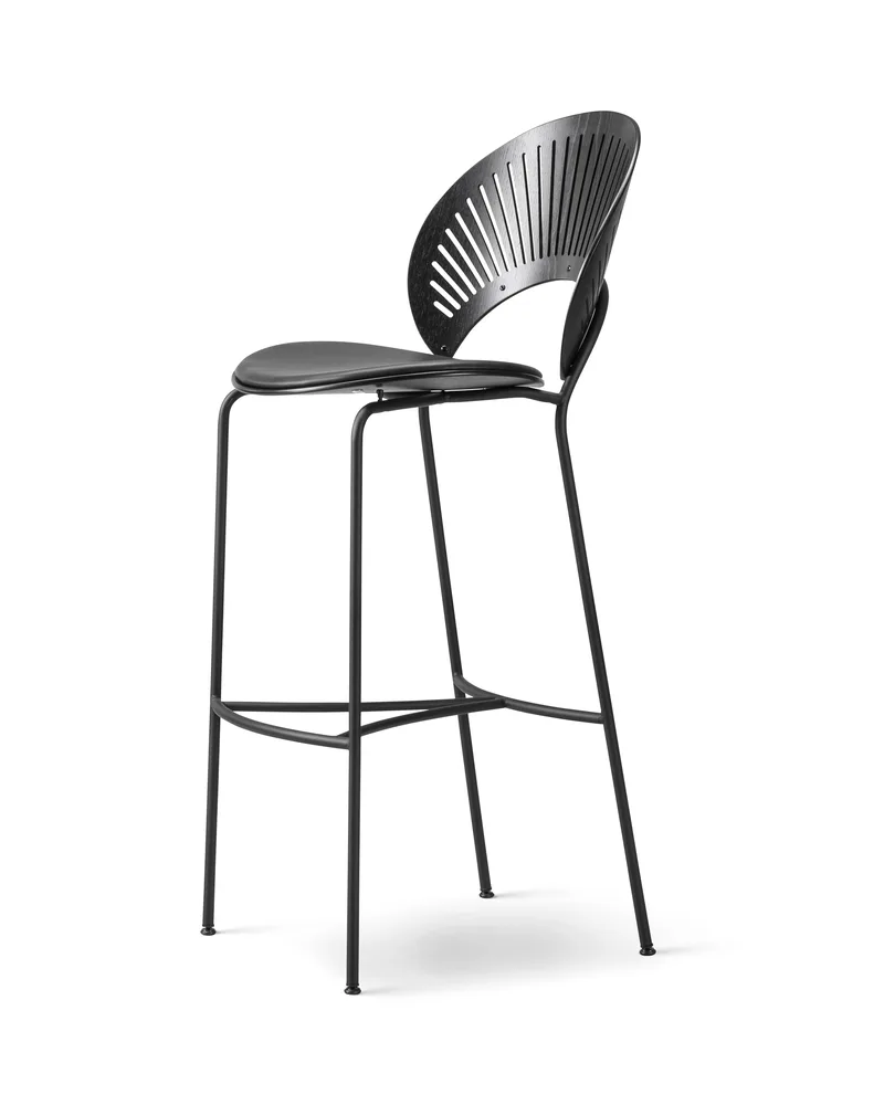 Trinidad Barstool Seat upholstered by Fredericia in Leather Primo 88, Black, Black ash, FSC Mix 70%, Black, smooth – product photo 1 of 2
