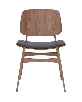 Søborg Wood Base Seat upholstered von Fredericia in Leather Omni 301, Black, Walnut lacquer – Produktfoto 4 von 4
