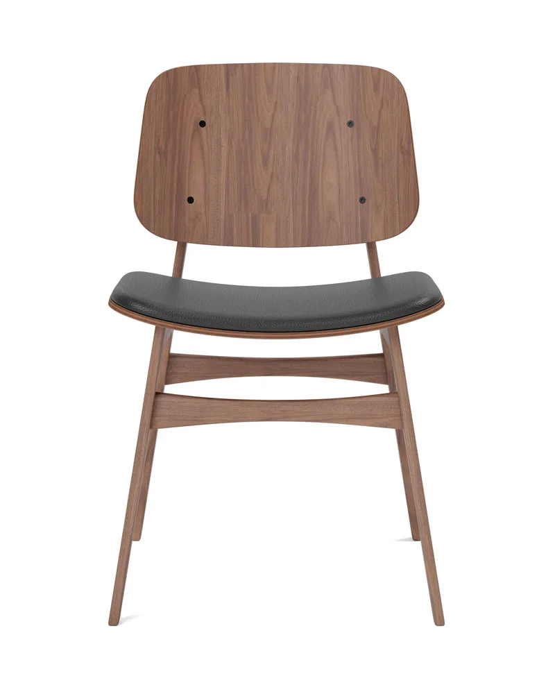 Søborg Wood Base Seat upholstered von Fredericia in Leather Omni 301, Black, Walnut lacquer – Produktfoto 4 von 4