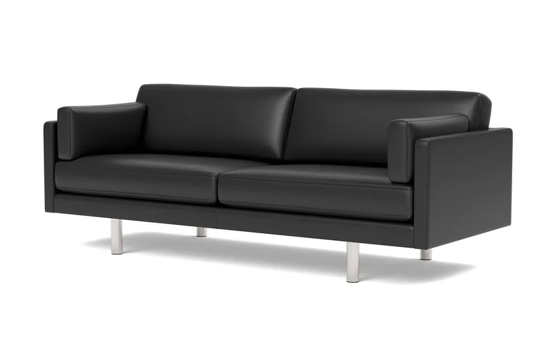 EJ220 Sofa, 3 seater, 212 cm von Fredericia in Leather Omni 301, Black, Brushed chrome, round legs – Produktfoto 1 von 4