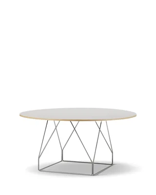 JG Table, Ø140 cm by Fredericia in Grey linoleum / Vapour 4177, Brushed stainless steel, Natural ash – product photo 1 of 2