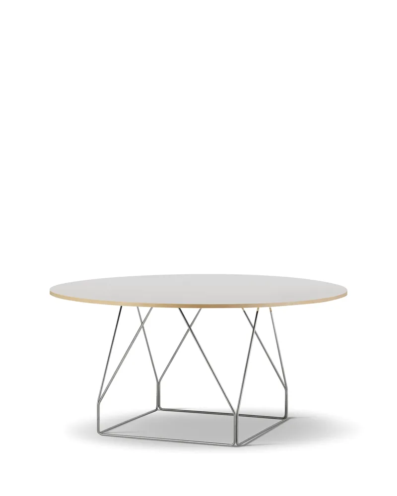 JG Table, Ø140 cm by Fredericia in Grey linoleum / Vapour 4177, Brushed stainless steel, Natural ash – product photo 1 of 2