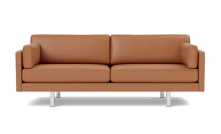 EJ220 Sofa, 3 seater, 212 cm by Fredericia in Leather Max 95, Cognac, Brushed chrome, round legs – product photo 4 of 4