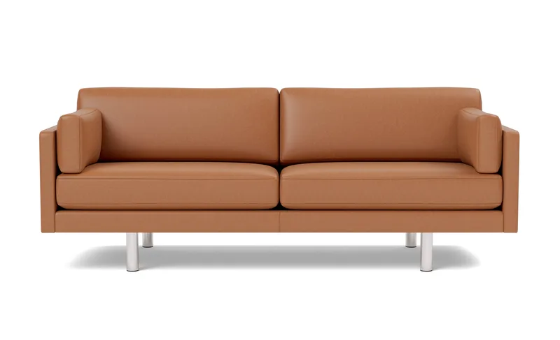 EJ220 Sofa, 3 seater, 212 cm by Fredericia in Leather Max 95, Cognac, Brushed chrome, round legs – product photo 4 of 4