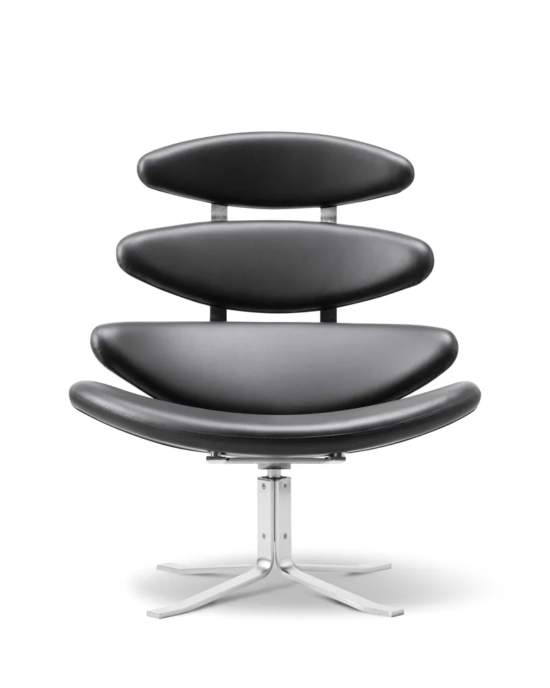 Corona Chair by Fredericia in Leather Omni 301, Black, Brushed steel – product photo 4 of 4