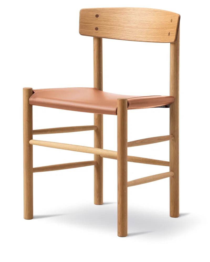 J39 Mogensen Chair Seat Upholstered van Fredericia in Leather Omni 307, Cognac, Oak oil, FSC Mix 70% – productfoto 1 van 4